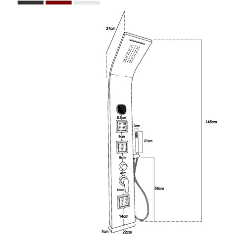 Torre Ducha Para Baño Con Luz Led Y Bluetooth Negra
