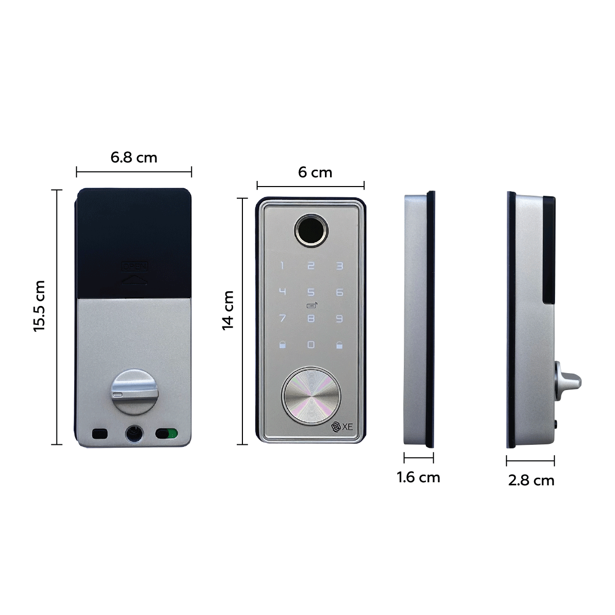 Cerradura gris app ttlock, tarjeta, huella, clave, llave material aluminio