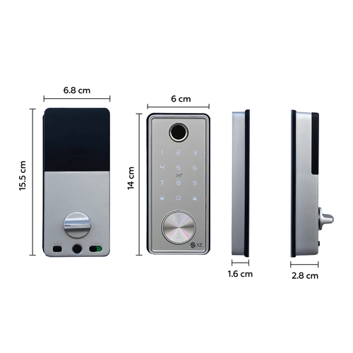 Cerradura gris app ttlock, tarjeta, huella, clave, llave material aluminio