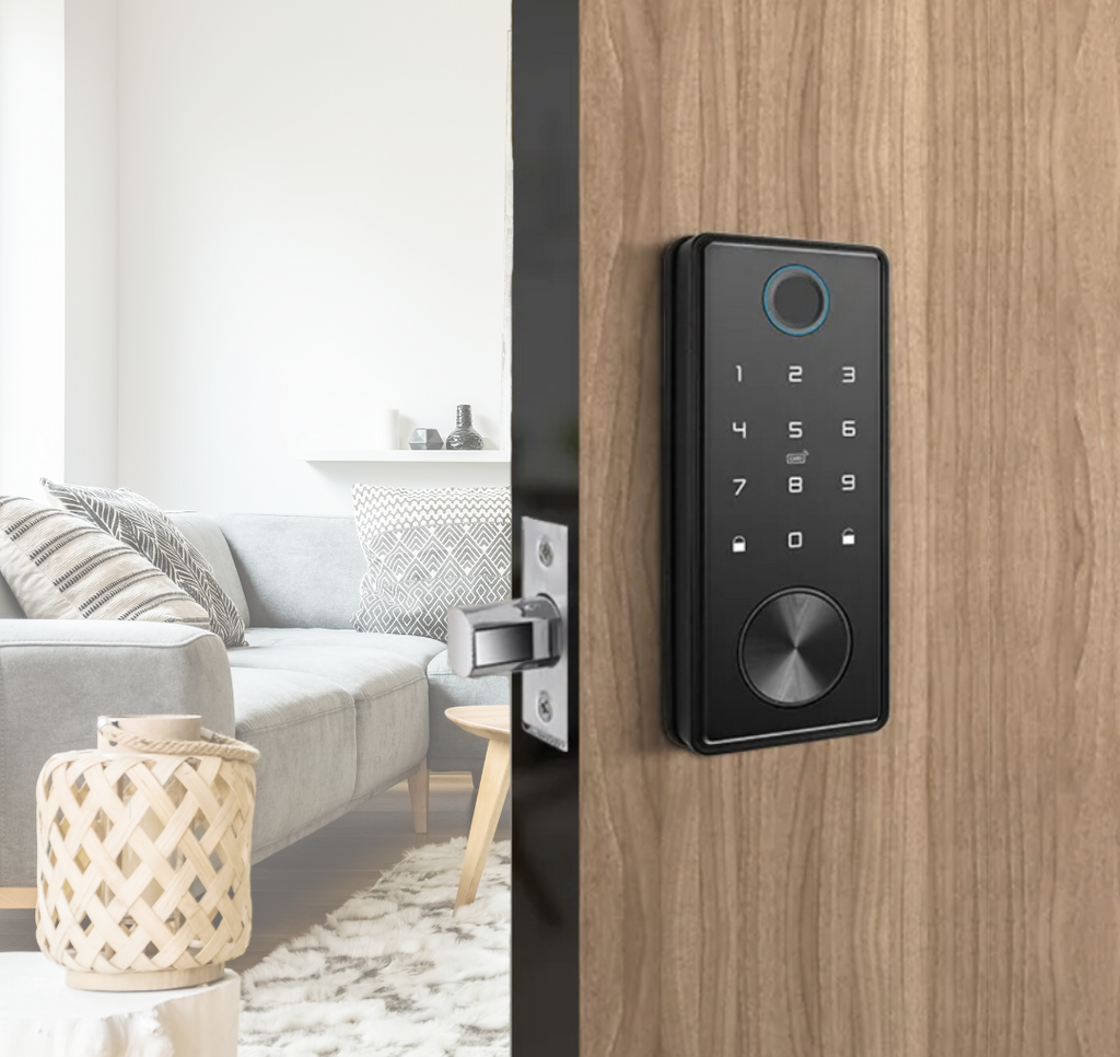 Cerradura negro app ttlock, tarjeta, huella, clave, llave material aluminio