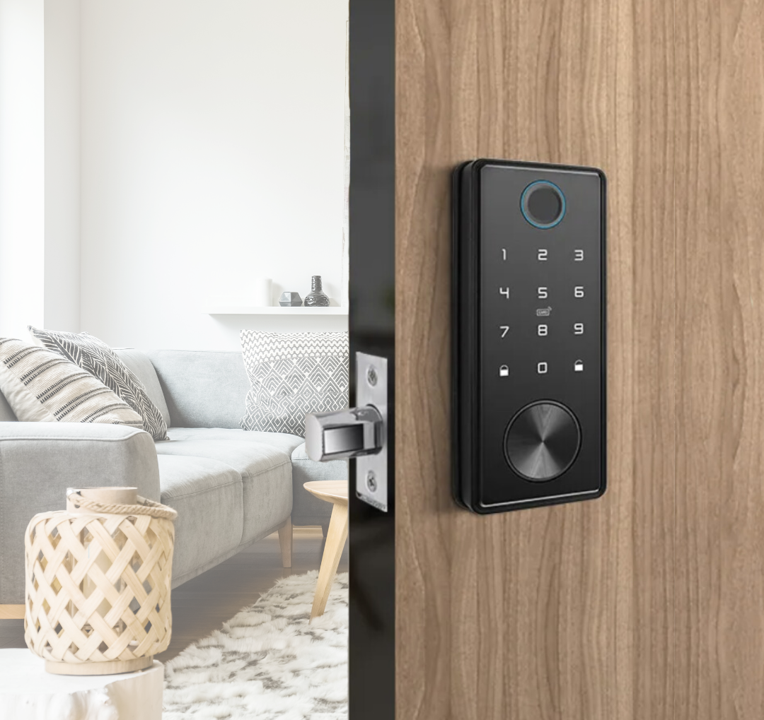 Cerradura negro app ttlock, tarjeta, huella, clave, llave material aluminio