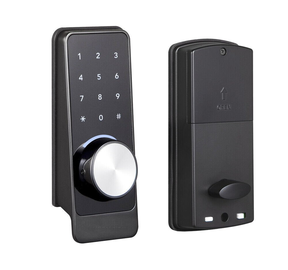 Cerradura digital negra especial para espacios airbnb clave, llave, tarjeta nfc,ap ttlock, material aleación de zinc + plastico