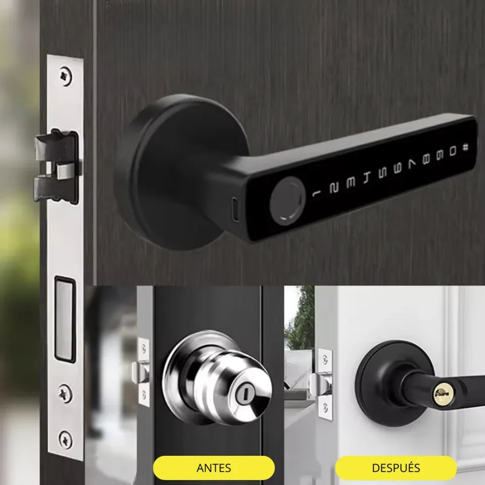 CERRADURA INTELIGENTE NEGRA APP TUYA CON HUELLA DACTILAR, CONTRASEÑA