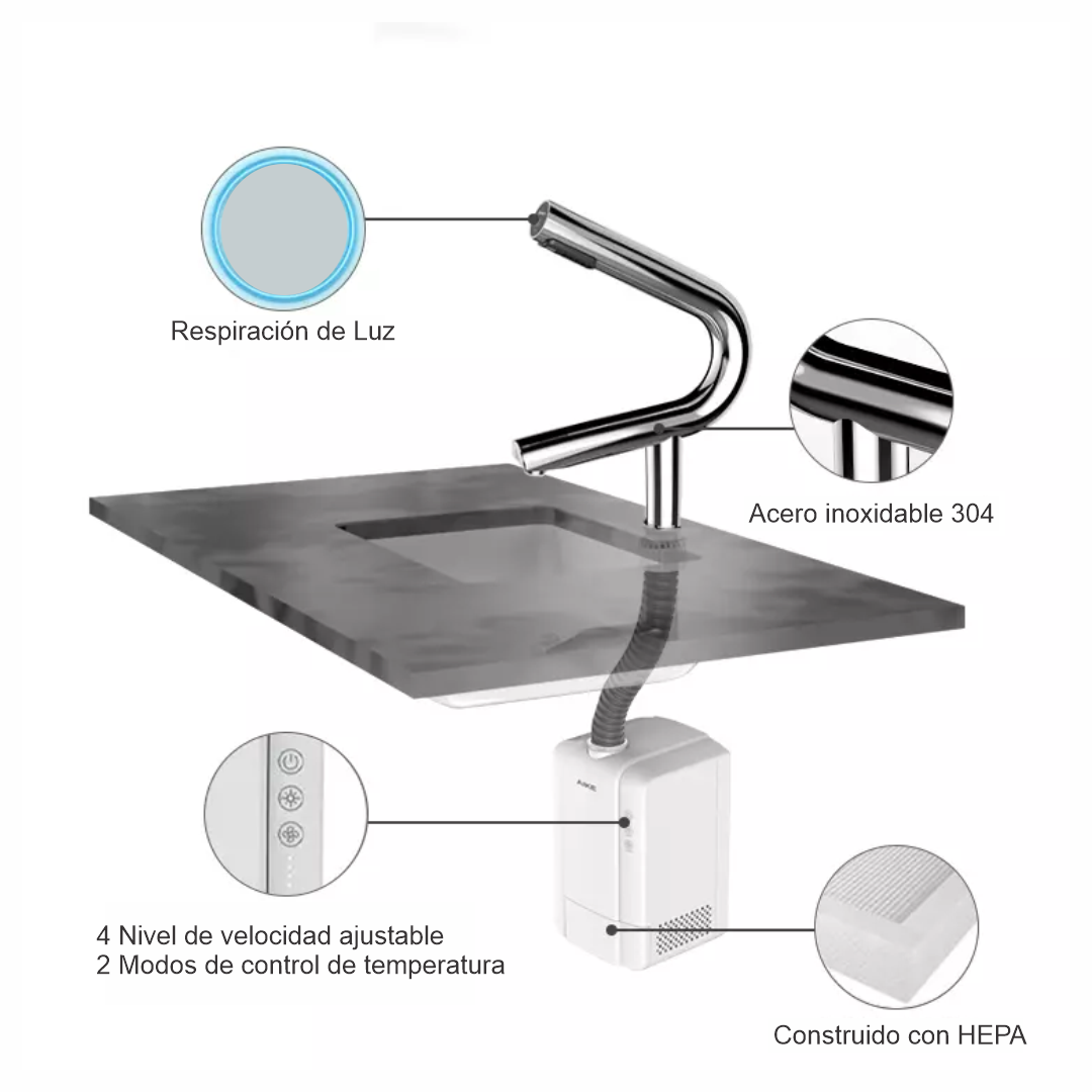 Secador de Manos con Grifo de Sensor Curvo en Acero Inoxidable con Filtro HEPA Satinado (Bajo Pedido)