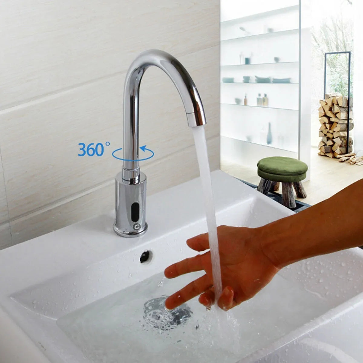 Grifo Automático Cuello de Cisne para Lavamanos / Lavaplatos Cuello Corto