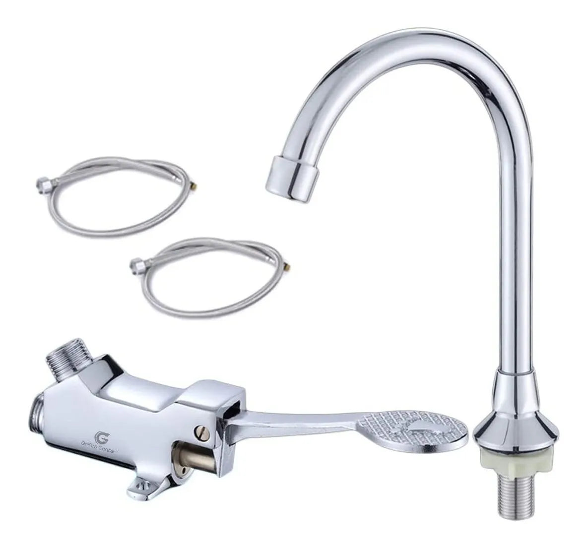 Kit Válvula Pedal Pie Largo con Cuello de Cisne y 2 Mangueras Metálicas