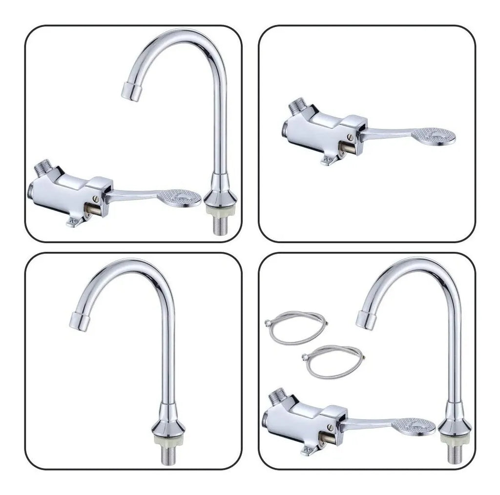 Kit Válvula Pedal Pie Largo con Cuello de Cisne y 2 Mangueras Metálicas