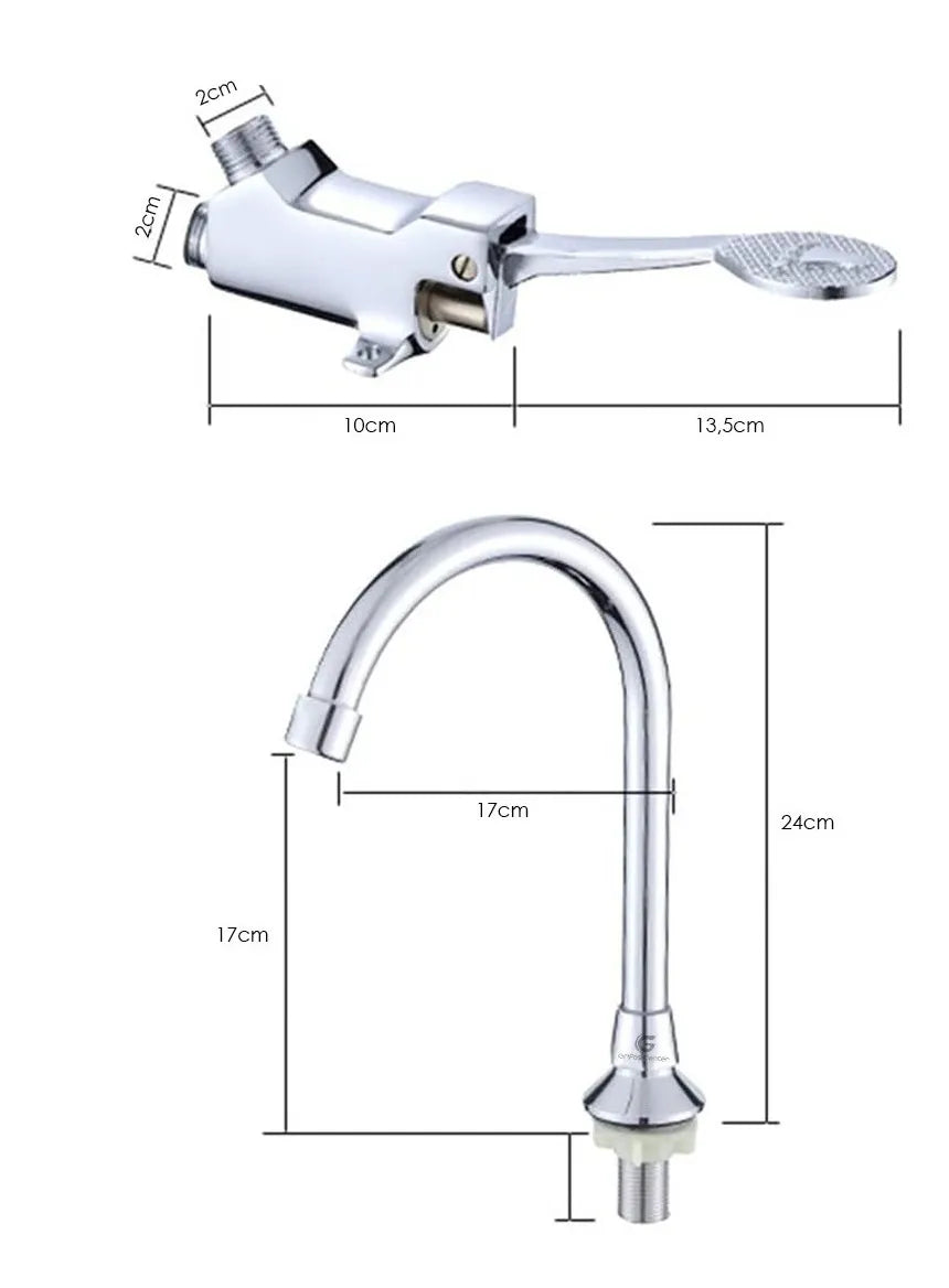 Kit Válvula Pedal Pie Largo con Cuello de Cisne y 2 Mangueras Metálicas