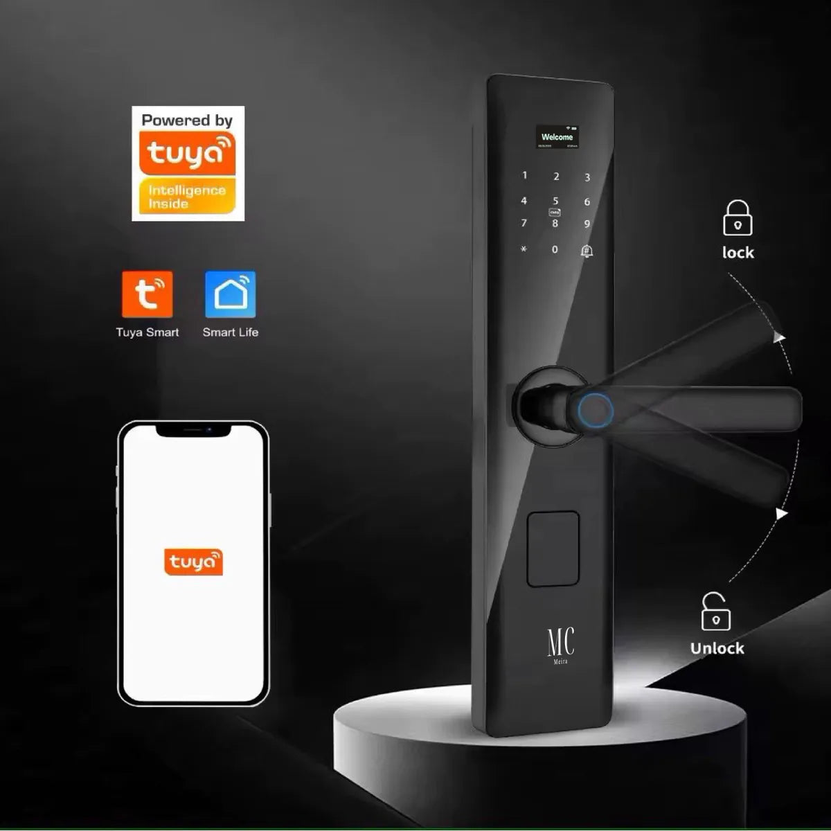 CERRADURA INTELIGENTE DE ACERO INOXIDABLE NEGRA CON CLAVE TARJETA, LLAVE, APP TTLOCK PARA AIRBNB