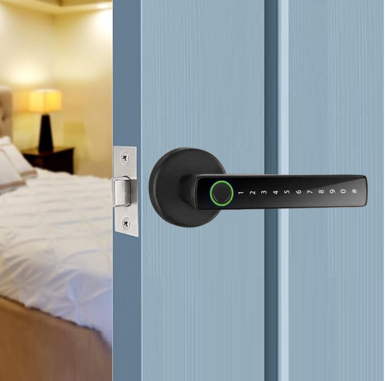 CERRADURA INTELIGENTE NEGRA APP TUYA CON HUELLA DACTILAR, CONTRASEÑA