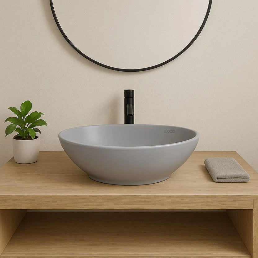 Lavamanos Vessel Ikaria Oval Gris Matte 41x33.5x14.9 Lecco
