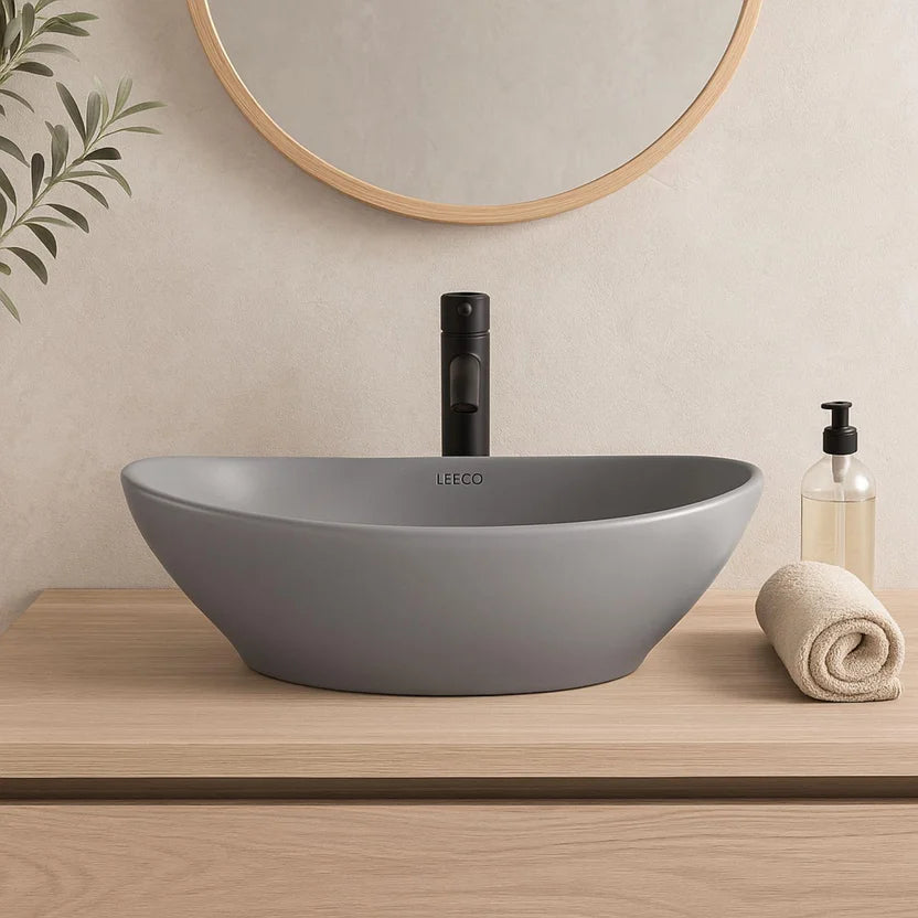 Lavamanos Vessel Ikaria Oval Gris Matte 41x33.5x14.9 Lecco