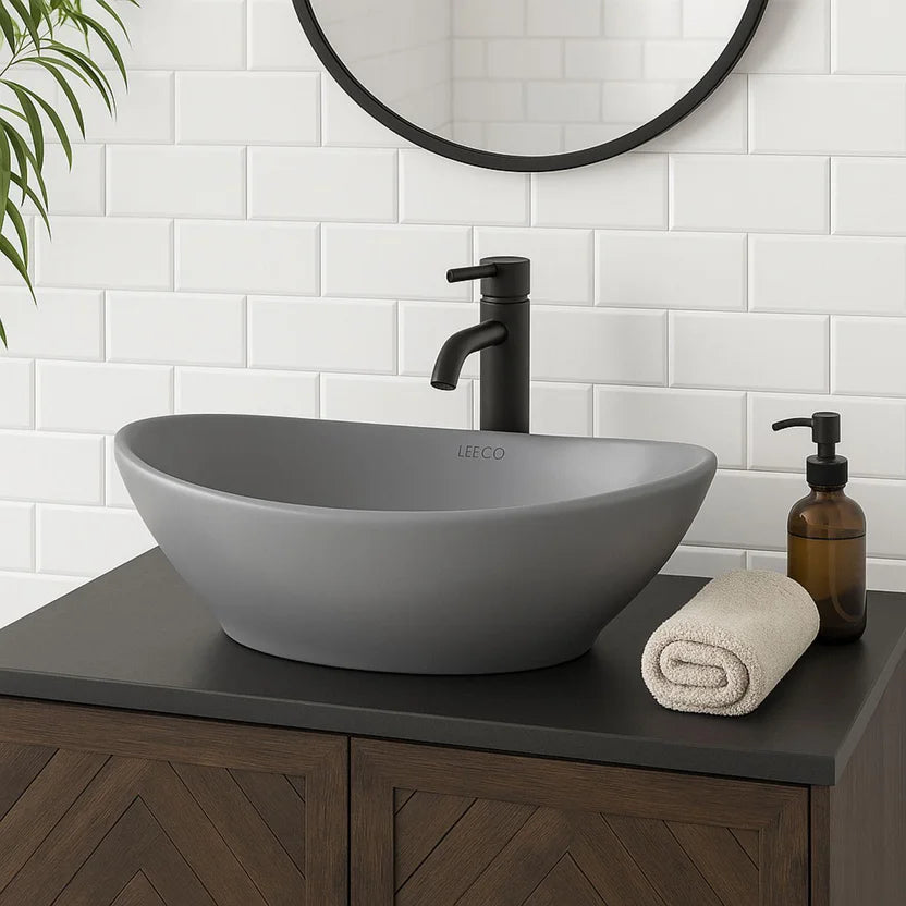 Lavamanos Vessel Ikaria Oval Gris Matte 41x33.5x14.9 Lecco